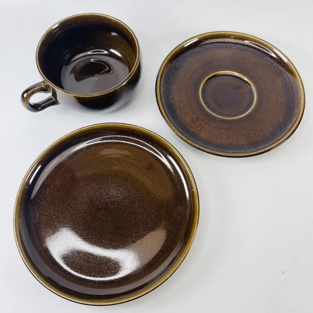 VTG Russell Wright Steubenville American Modern MCM Brown Cup Saucer Plate Lot